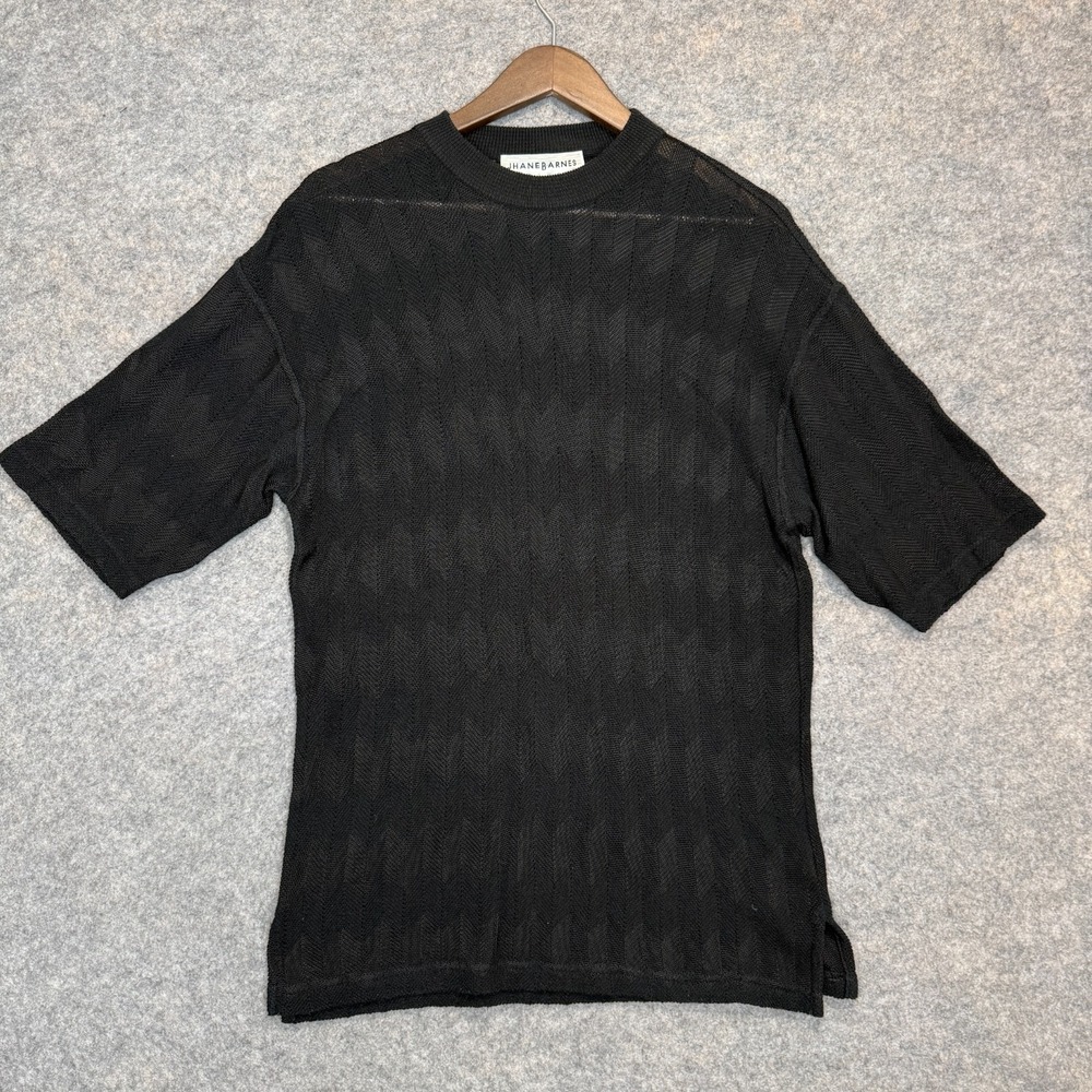 Jhane Barnes Textured Open Knit Shirt Mens Medium ? Black Breathable Italy